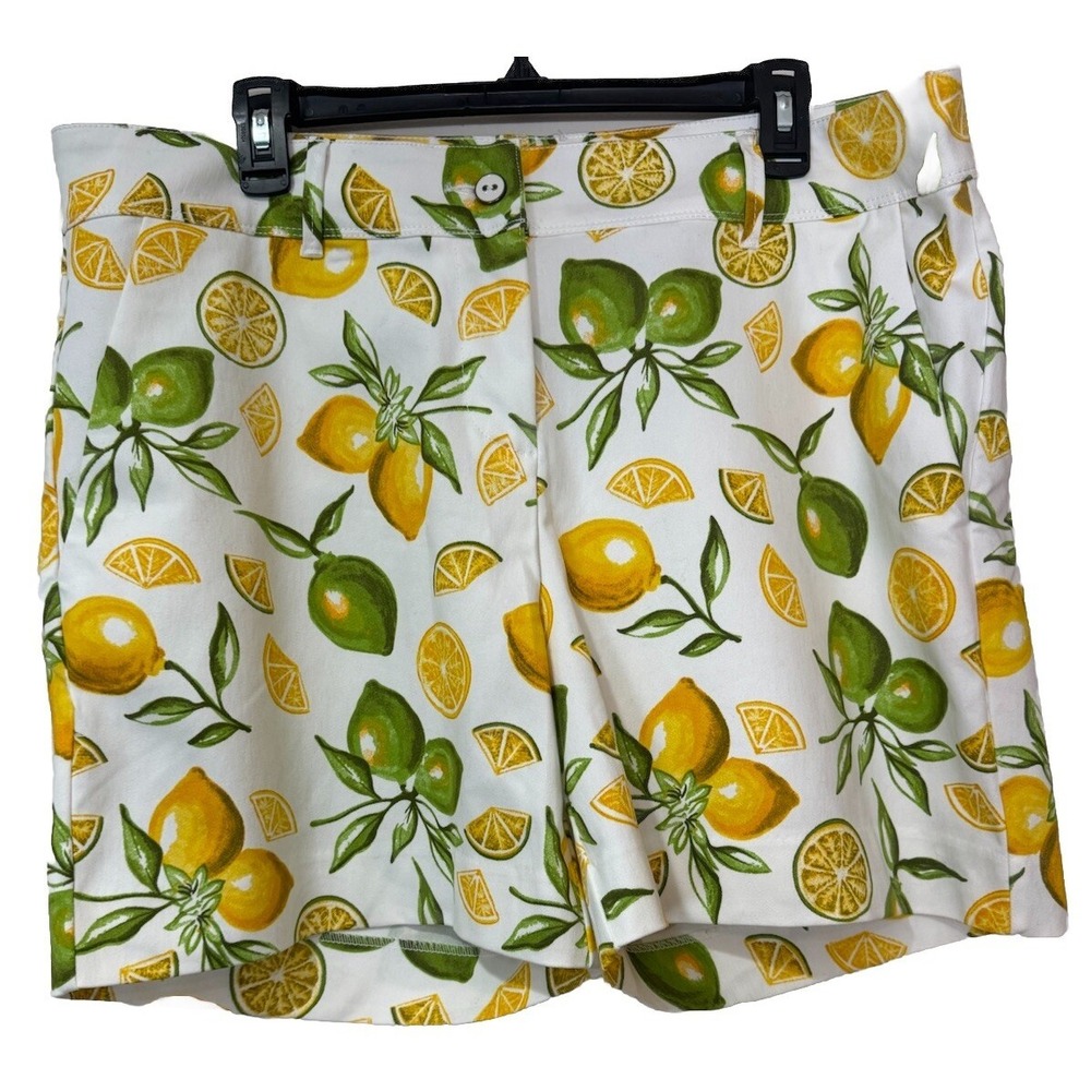 Isaac Mizrahi Wms Lemon Print Chino Shorts Size 16 High Waist NWOT